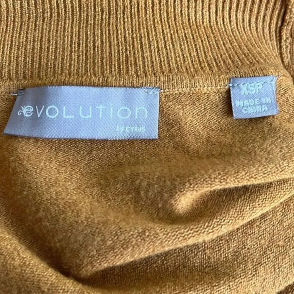 Evolution women's cardigan Size XSP‎ golden mustard holiday scalloped trim NWT